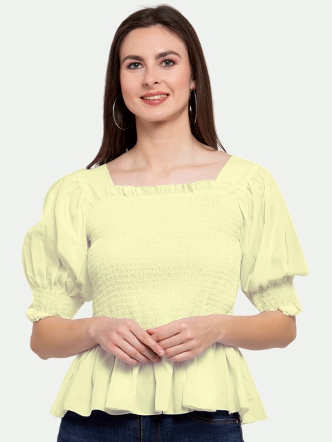 

PATRORNA Cream-Coloured Smocked Peplum Top