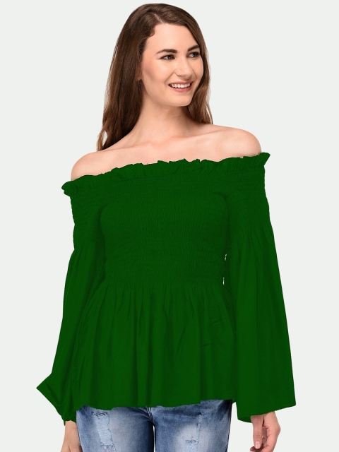 

PATRORNA Green Off-Shoulder Peplum Top