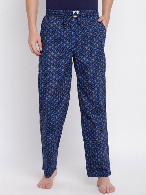 

abof Men Navy Blue Geometric Printed Lounge Drawstring Pants