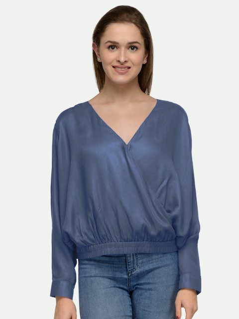 

PATRORNA Grey Solid Wrap Top
