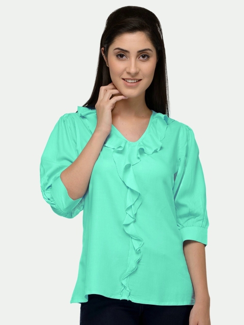 

PATRORNA Women Sea Green Ruffles Top