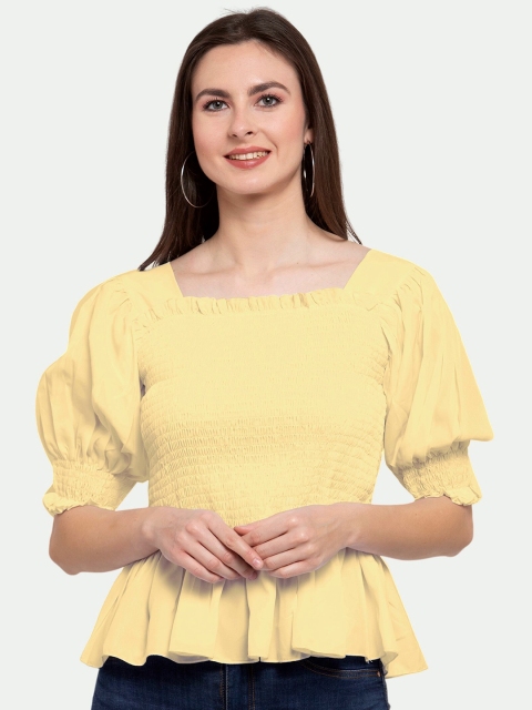 

PATRORNA Gold-Toned Solid Peplum Top