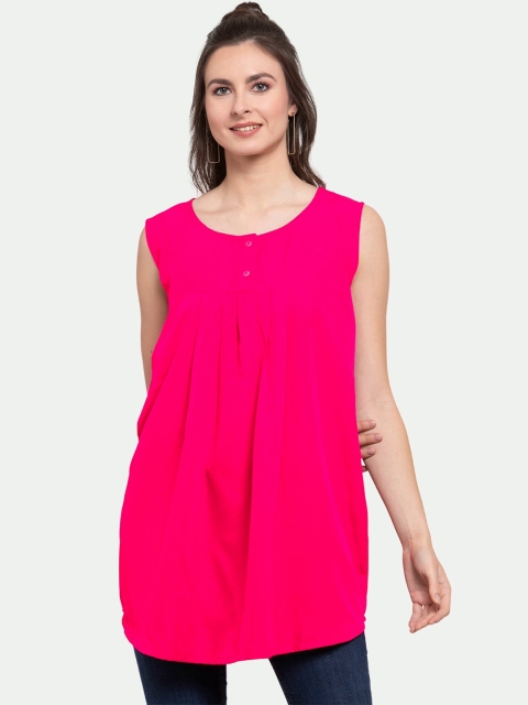

PATRORNA Pink Accordion Pleats Longline Top