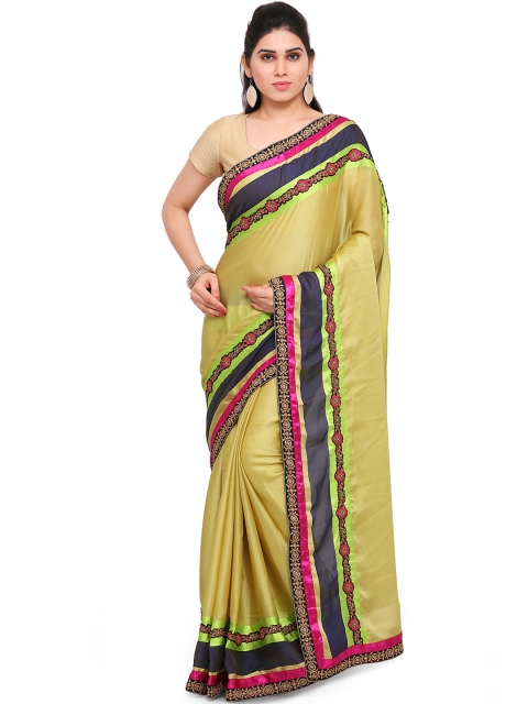 

Kvsfab Lime Green Solid Pure Georgette Saree