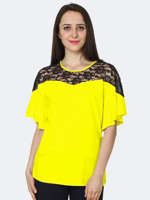 

PATRORNA Women Plus Size Yellow & Black Kimono Sleeves Top