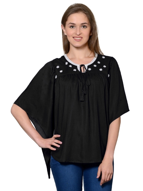 

PATRORNA Black Tie-Up Neck Top