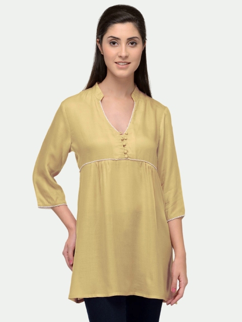 

PATRORNA Women Gold-Toned Mandarin Collar Top