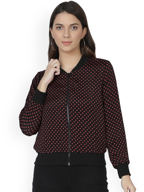 

NUEVOSDAMAS Women Black Floral Bomber Jacket