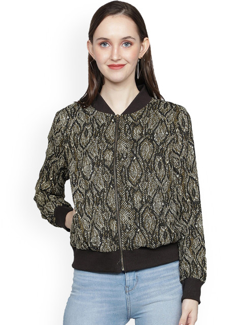 

NUEVOSDAMAS Women Green Crop Bomber Jacket