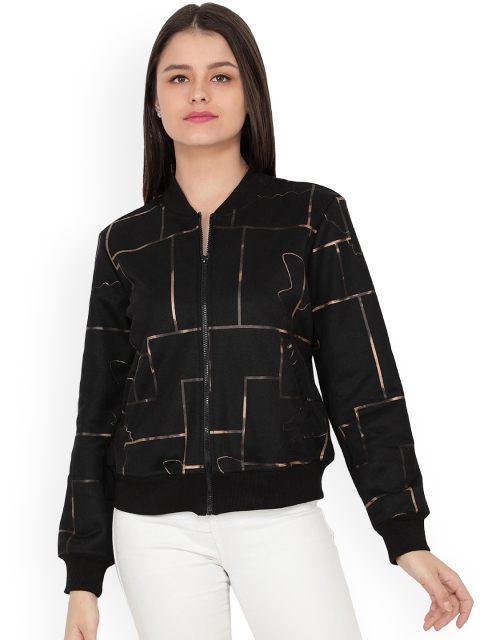 

NUEVOSDAMAS Woman Black Crop Bomber Jacket