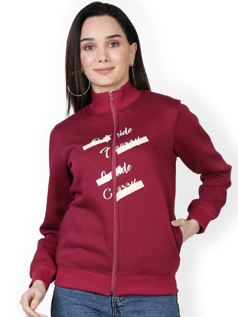 

NUEVOSDAMAS Women Maroon Cotton Printed Bomber Jacket