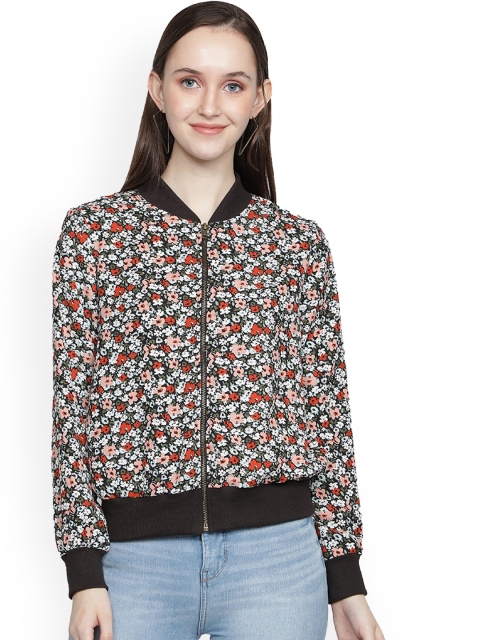 

NUEVOSDAMAS Women Black & White Floral Bomber Jacket