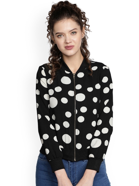 

NUEVOSDAMAS Women Black White Crop Printed Tailored Jacket
