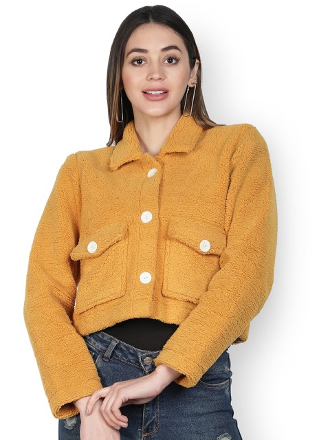 

NUEVOSDAMAS Women Mustard White Crop Tailored Jacket