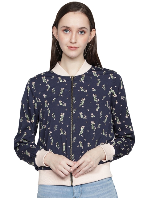 

NUEVOSDAMAS Woman Blue Crop Bomber Jacket
