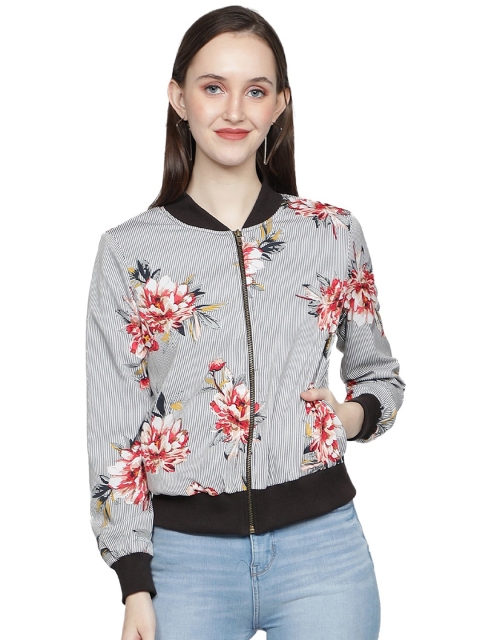 

NUEVOSDAMAS Women Grey Floral Bomber Jacket