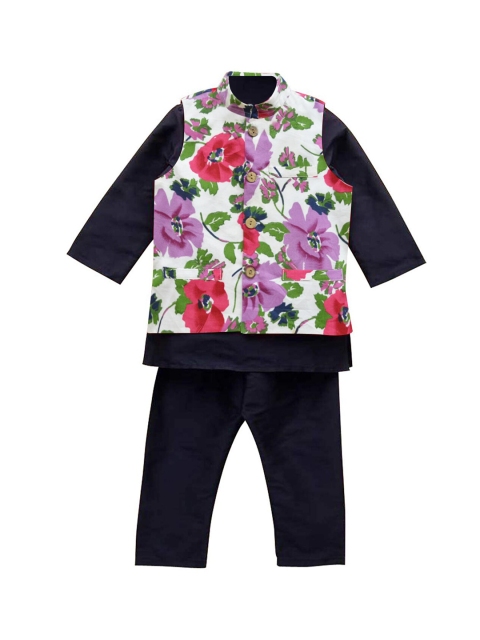 

A T U N Boys Navy Blue Floral Kurta with Pyjamas