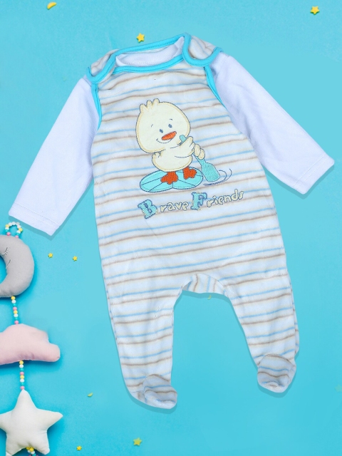 

Baby Moo Kids Blue & White Brave Duck Striped 2 Piece Sleepsuit