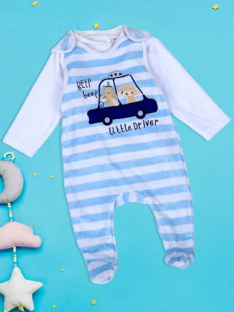 

Baby Moo Unisex Kids Blue & White Striped Little Driver T-shirt And Sleepsuit Set