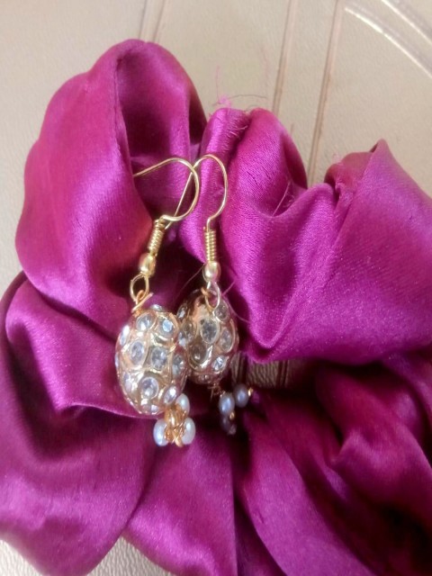 

Runjhun Gold-Toned & White Contemporary Drop Earrings