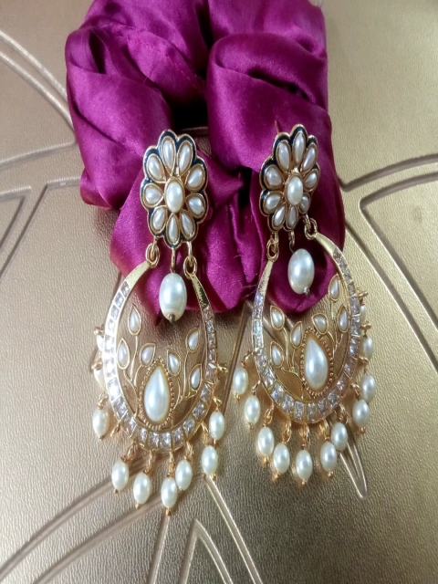 

Runjhun Gold-Plated Contemporary Chandbalis Earrings