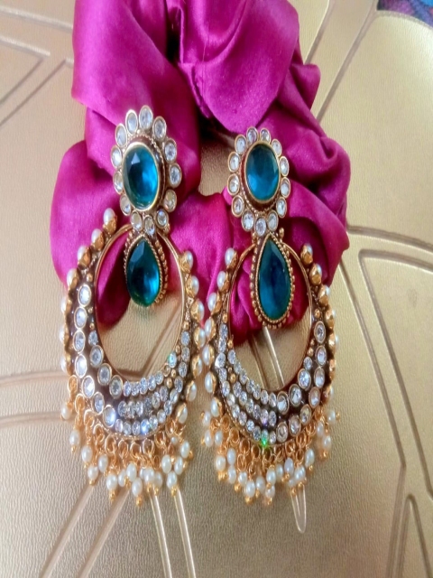 

Runjhun Gold-Toned & Blue Contemporary Drop Earrings