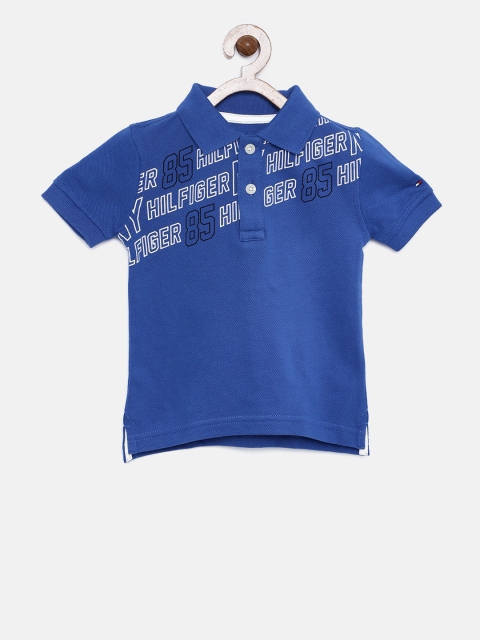 

Tommy Hilfiger Boys Turquoise Blue Printed Polo Collar T-shirt
