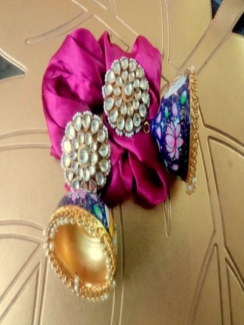 

Runjhun Gold Plated Blue & White Dome Shaped Jhumkas Earrings