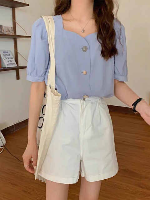 

La Aimee Women Blue Shirt Style Top