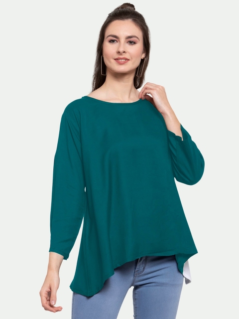 

PATRORNA Women Green & White A-Line Boxy Top