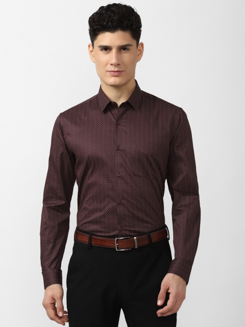

Peter England Men Burgundy Slim Fit Printed Cotton Formal Shirt