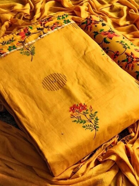 

SALWAR STUDIO Yellow & Orange Embroidered Pure Cotton Unstitched Dress Material
