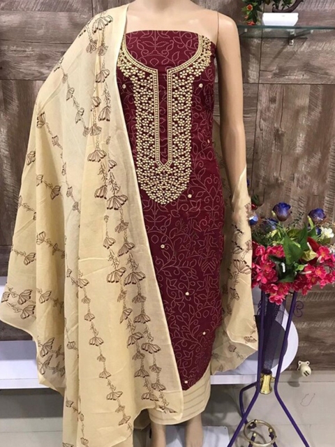

SALWAR STUDIO Women Embroidered Pure Cotton Unstitched Dress Material, Maroon