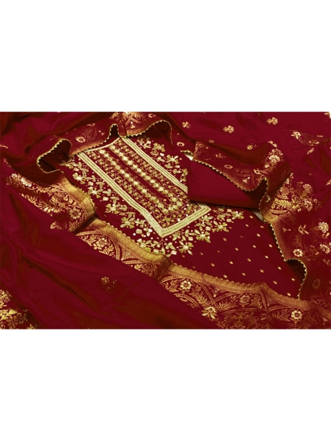 

SALWAR STUDIO Embroidered Unstitched Dress Material, Maroon