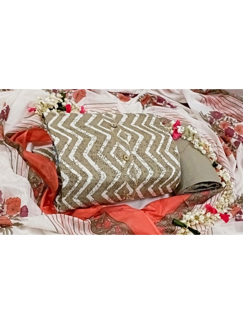 

SALWAR STUDIO Grey & Off White Embroidered Pure Cotton Unstitched Dress Material