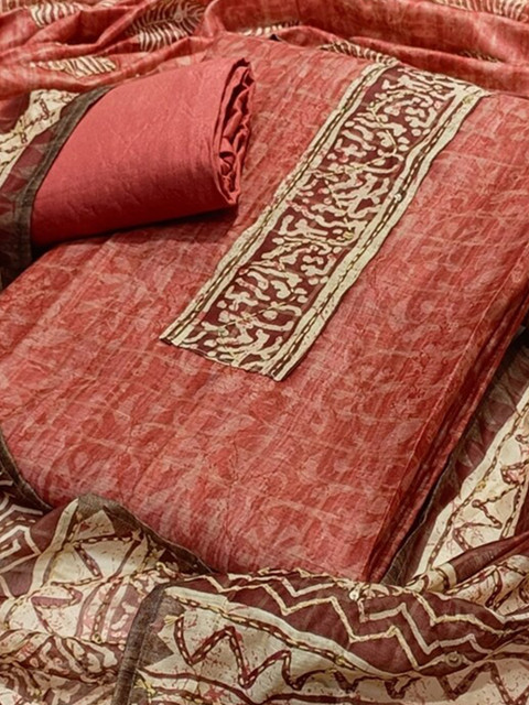 

SALWAR STUDIO Embroidered Pure Cotton Unstitched Dress Material, Brown