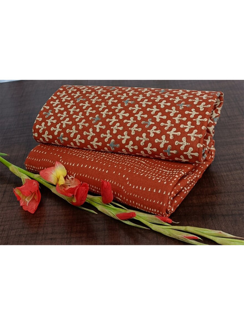 

SALWAR STUDIO Brown & Cream-Coloured Printed Pure Cotton Unstitched Dress Material
