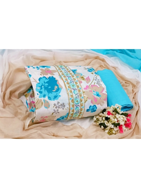

SALWAR STUDIO White & Beige Embroidered Pure Cotton Unstitched Dress Material