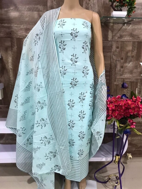 

SALWAR STUDIO Blue & Grey Embroidered Pure Cotton Unstitched Dress Material