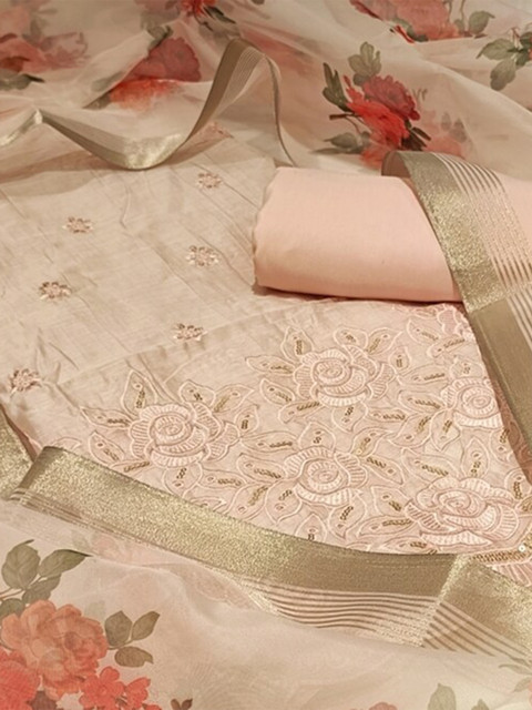 

SALWAR STUDIO Pink & Green Embroidered Unstitched Dress Material