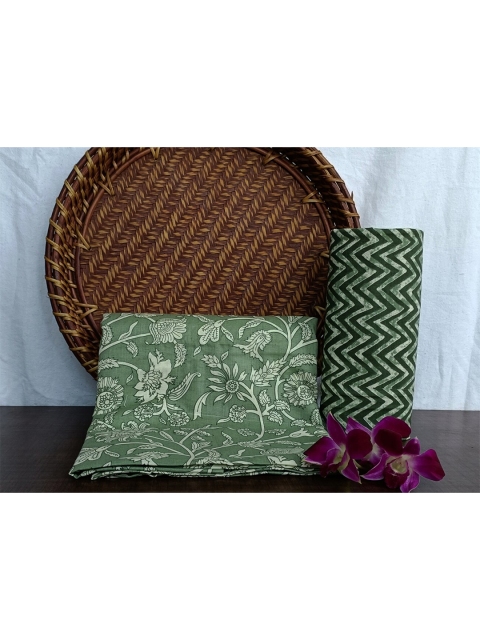 

SALWAR STUDIO Green Printed Pure Cotton Unstitched Dress Material