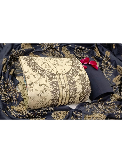 

SALWAR STUDIO Beige & Grey Embroidered Pure Cotton Unstitched Dress Material