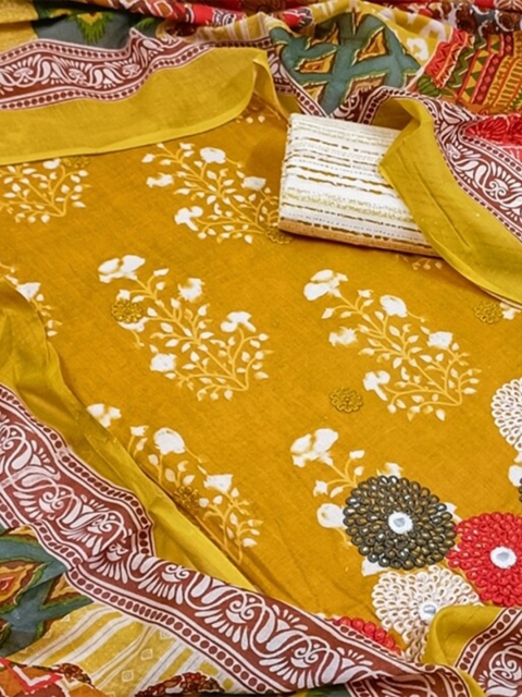

SALWAR STUDIO Embroidered Pure Cotton Unstitched Dress Material, Yellow