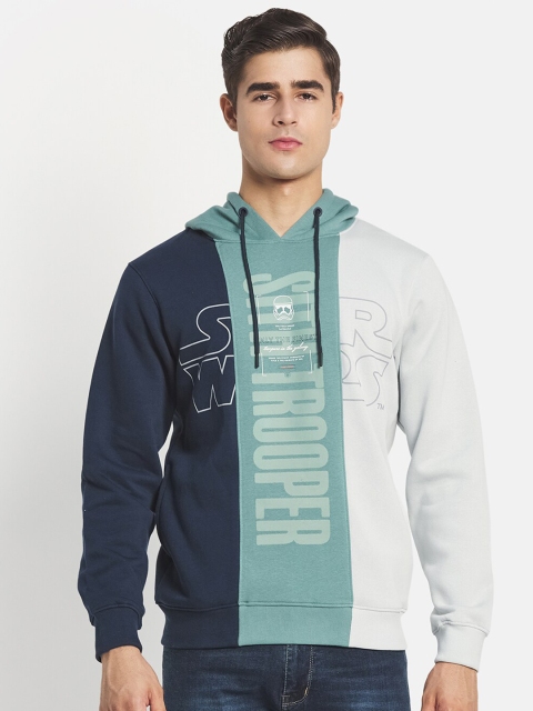

Octave Men Navy Blue Colourblocked Typography Hooded Fleece Plus Size Sweatshirt