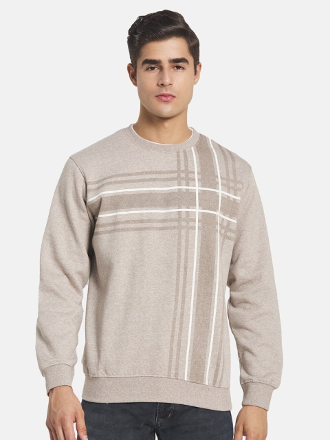 

Octave Men Brown Checked Fleece Plus Size Sweatshirt