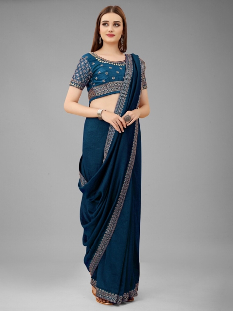 

Lady Style Teal Embroidered Pure Silk Ready to Wear Mysore Silk Saree