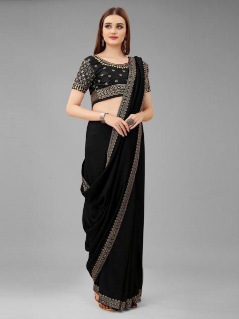 

Lady Style Black Embroidered Pure Silk Ready to Wear Mysore Silk Saree