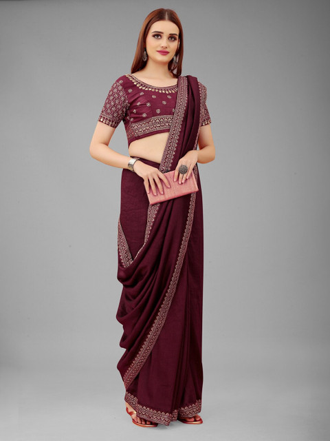 

Lady Style Maroon Embroidered Pure Silk Ready to Wear Mysore Silk Saree