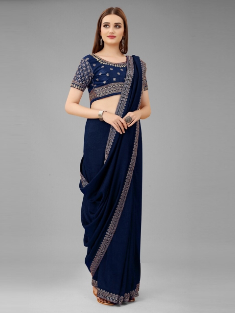 

Lady Style Navy Blue Embroidered Pure Silk Ready to Wear Mysore Silk Saree