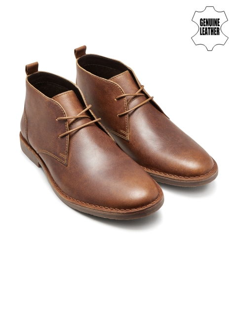 

next Men Tan Brown Solid Genuine Leather Mid-Top Derbys